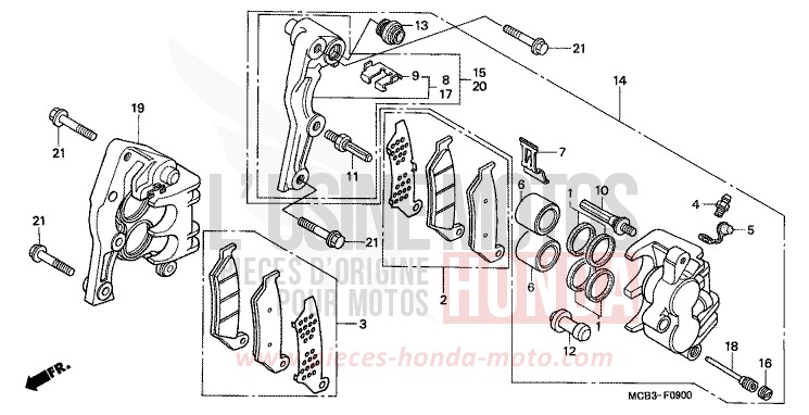 FRONT BRAKE CALIPER for Transalp 650 RICH RED METALLIC (R255) from 2000